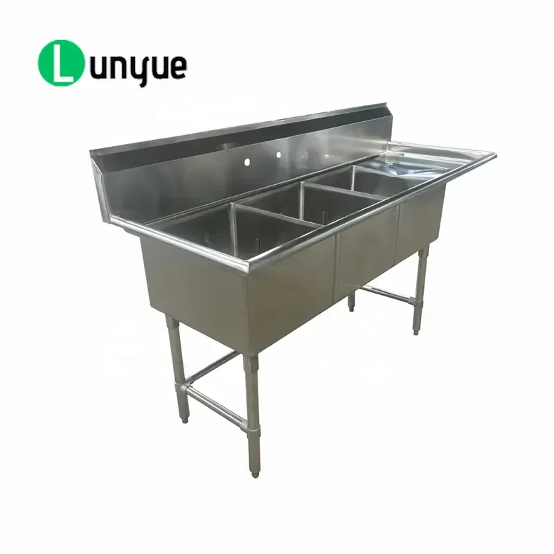 NSF Certified Front Opening Freestanding Brushed Stainless Steel 3 Compartment Commercial Kitchen Utility Sink Right Side