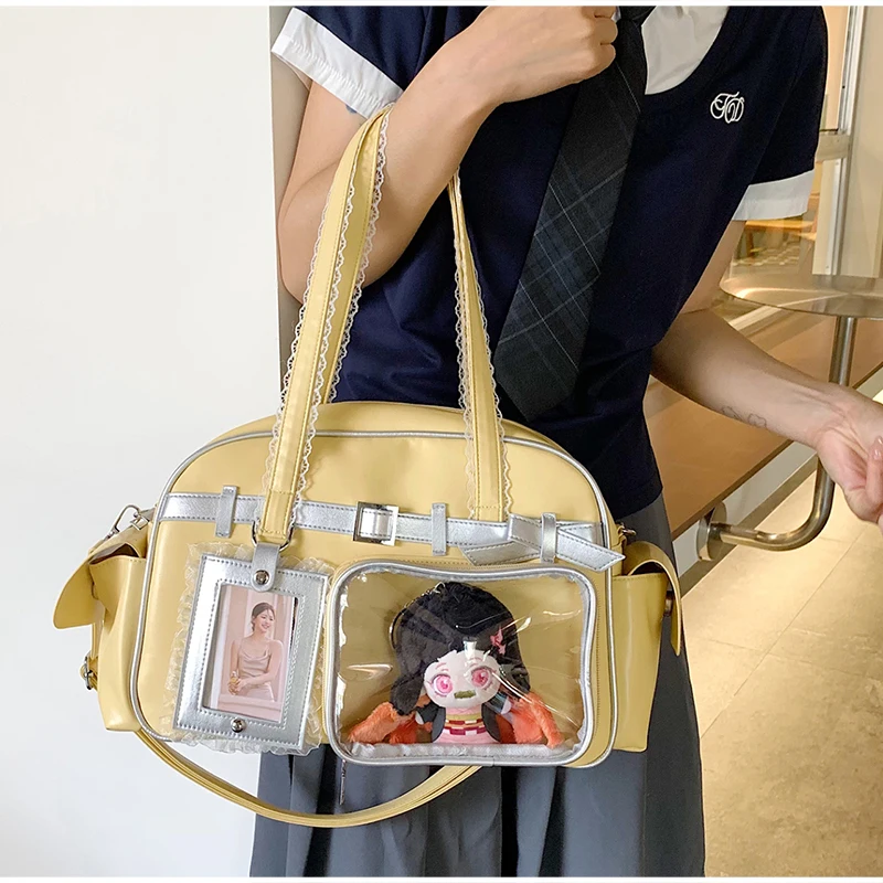 Ita-Tasche mit transparentem Sichtfenster, Otaku-Gürtelschnallen-Design, Umhängetasche, Niedliche Damen-Handtasche mit mehreren Fächern – Detail 12