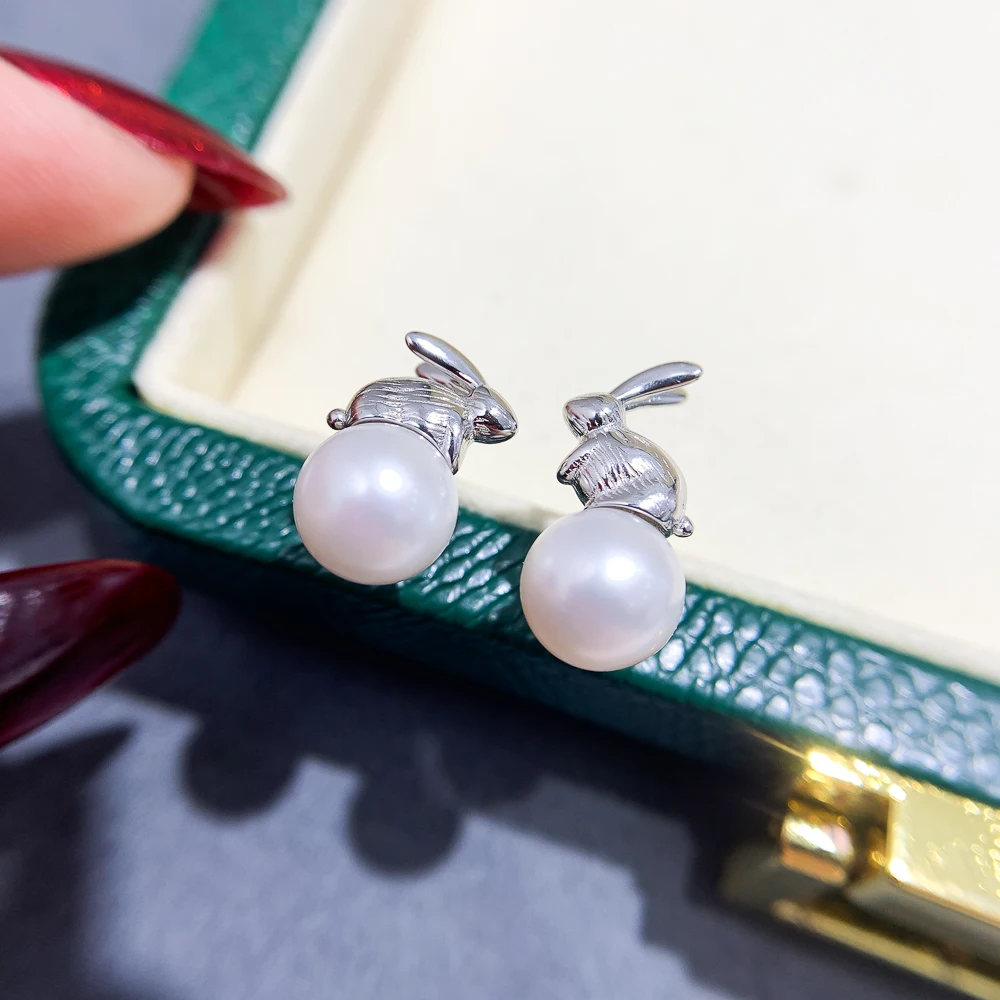 

6pcs DIY Pearl Accessories 925 Silver Stud Earrings Empty Holder, Rabbit Gold Silver Earrings Holder for Women, with 7-9mm Beads