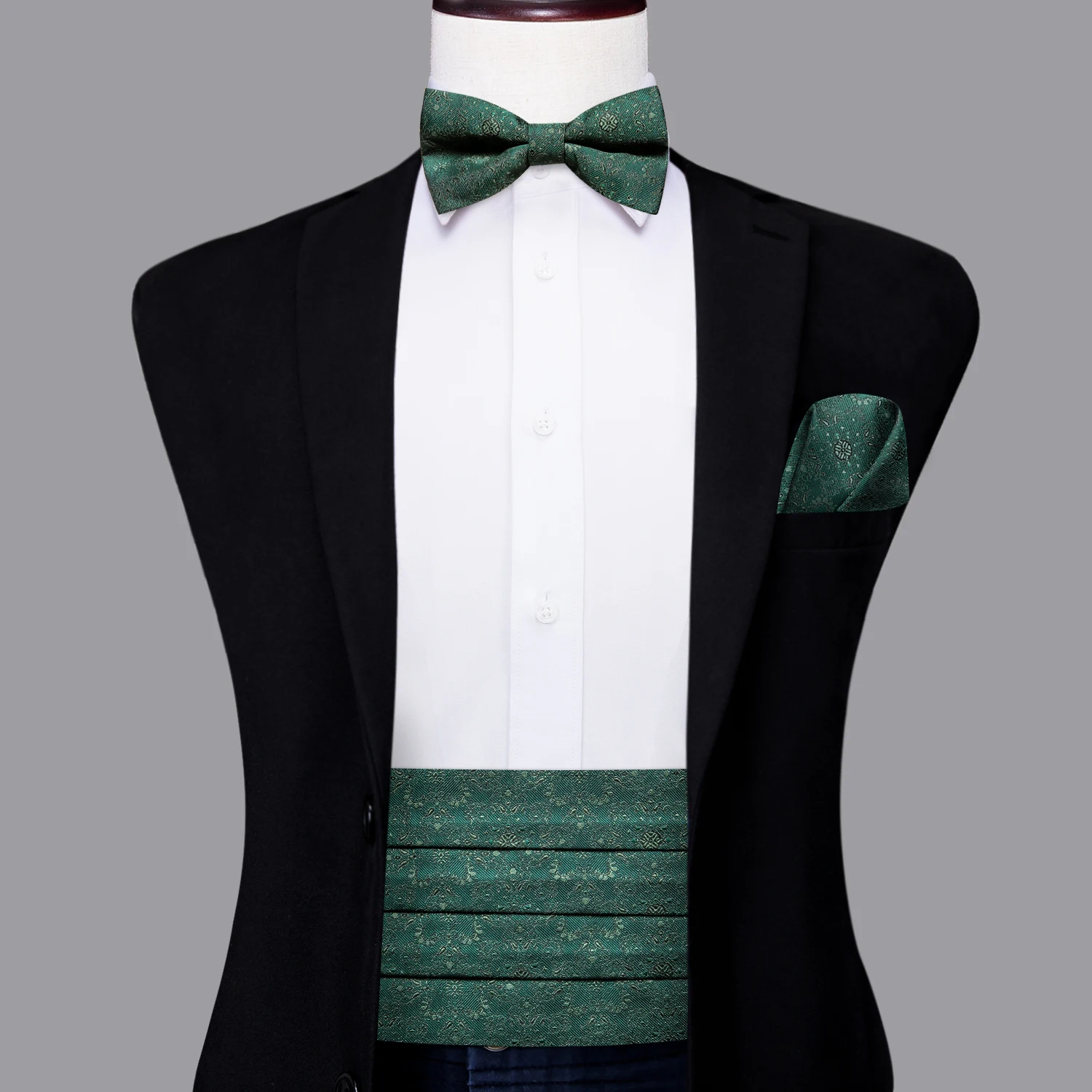 Hi-Tie Luxury Designer Solid Green Cummerbund Bow tie Set Formal Tuxedo Corset Elastic Belt for Men Wedding Cummerbunds