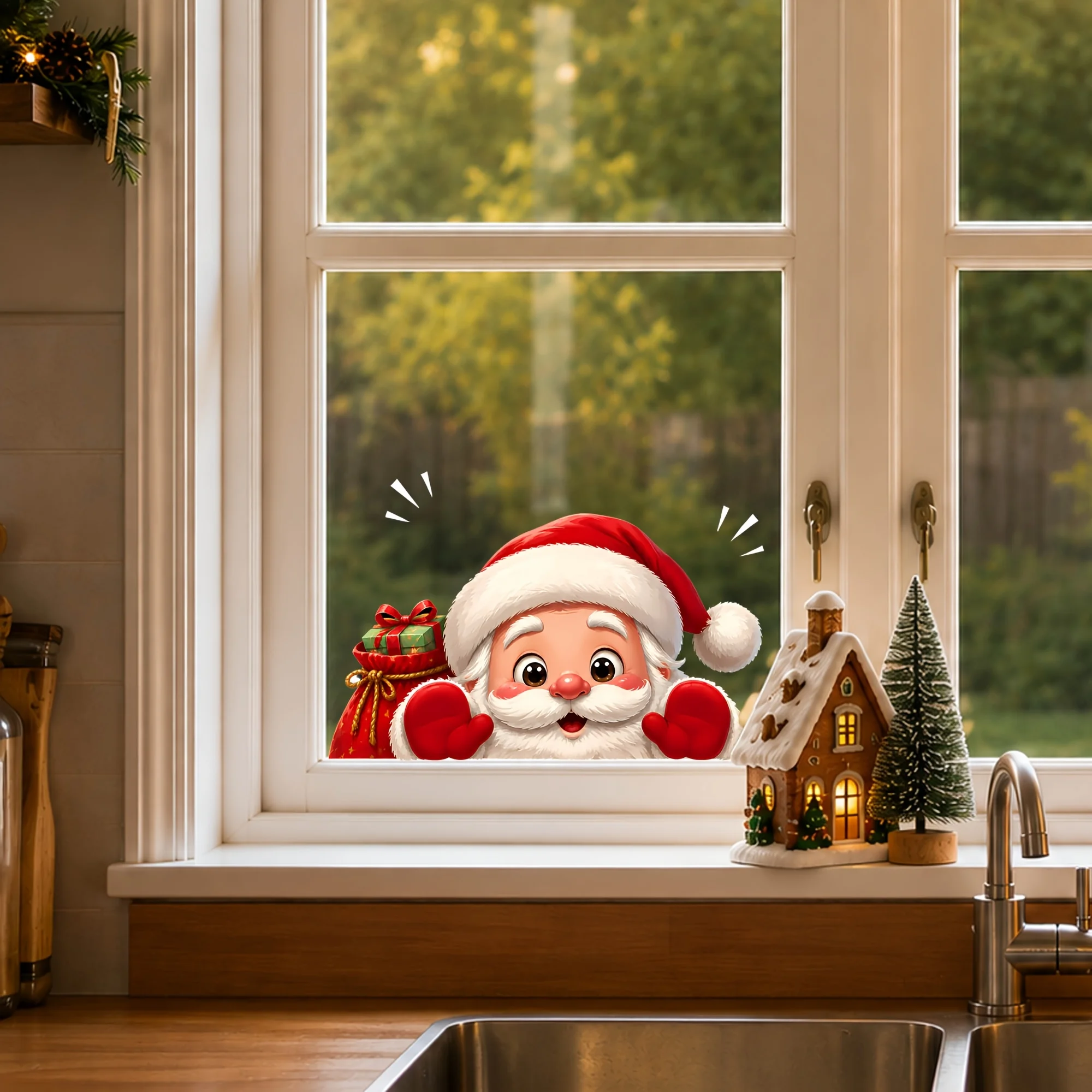 Peeking at Santa Claus, Window - Snowflake Window Decal ulasan dan harga