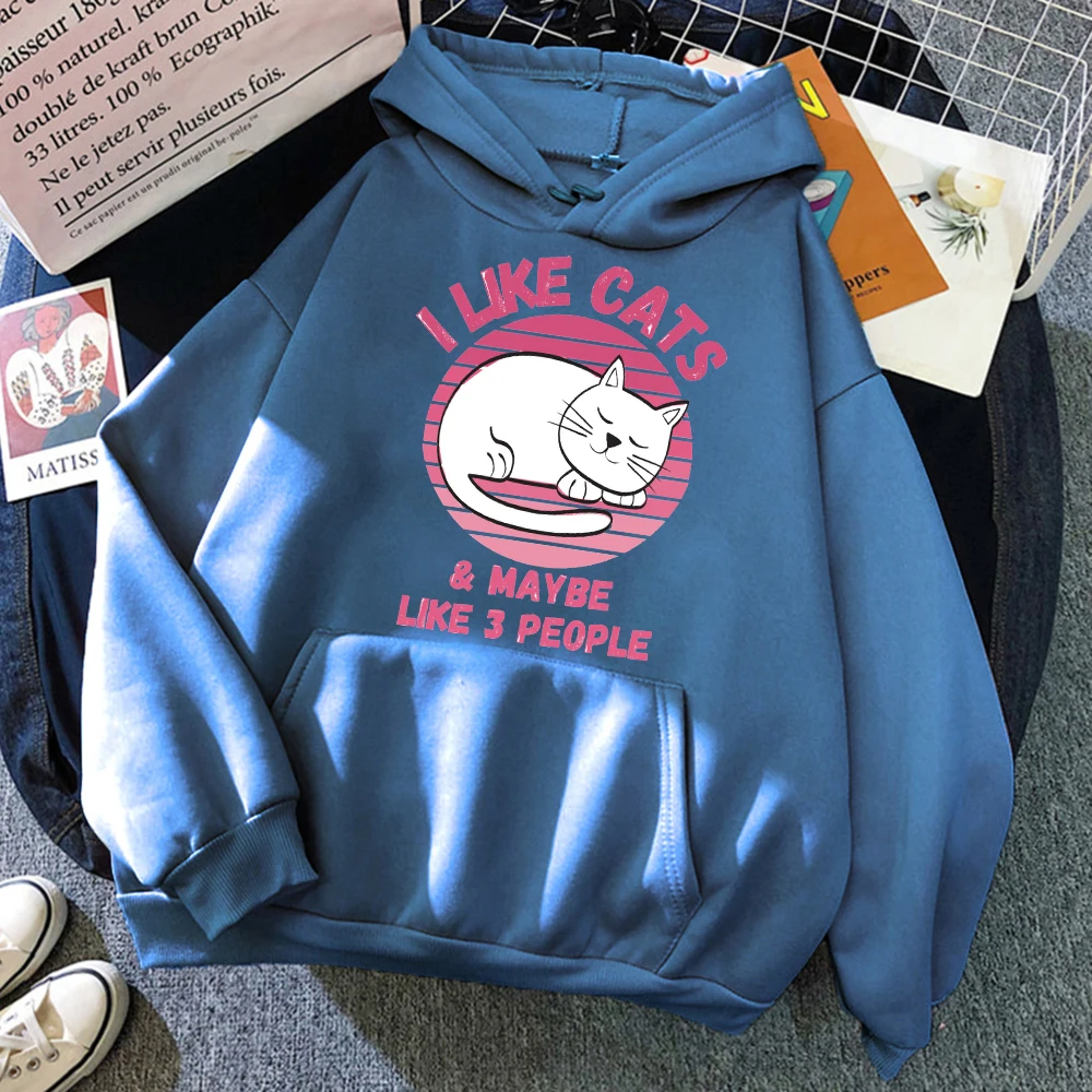 أنا أحب القطط ربما مثل 3 أشخاص طباعة هوديس النساء الهيب هوب الخريف هوديي جيب فضفاض الشارع الشهير الصوف Y2K البلوفرات #2