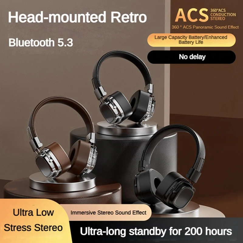 Retro Classic Over Ear Headsets Studio Stereo Bluetooth 5,3 drahtlose Kopfhörer Touch Control Typ C Ohrhörer