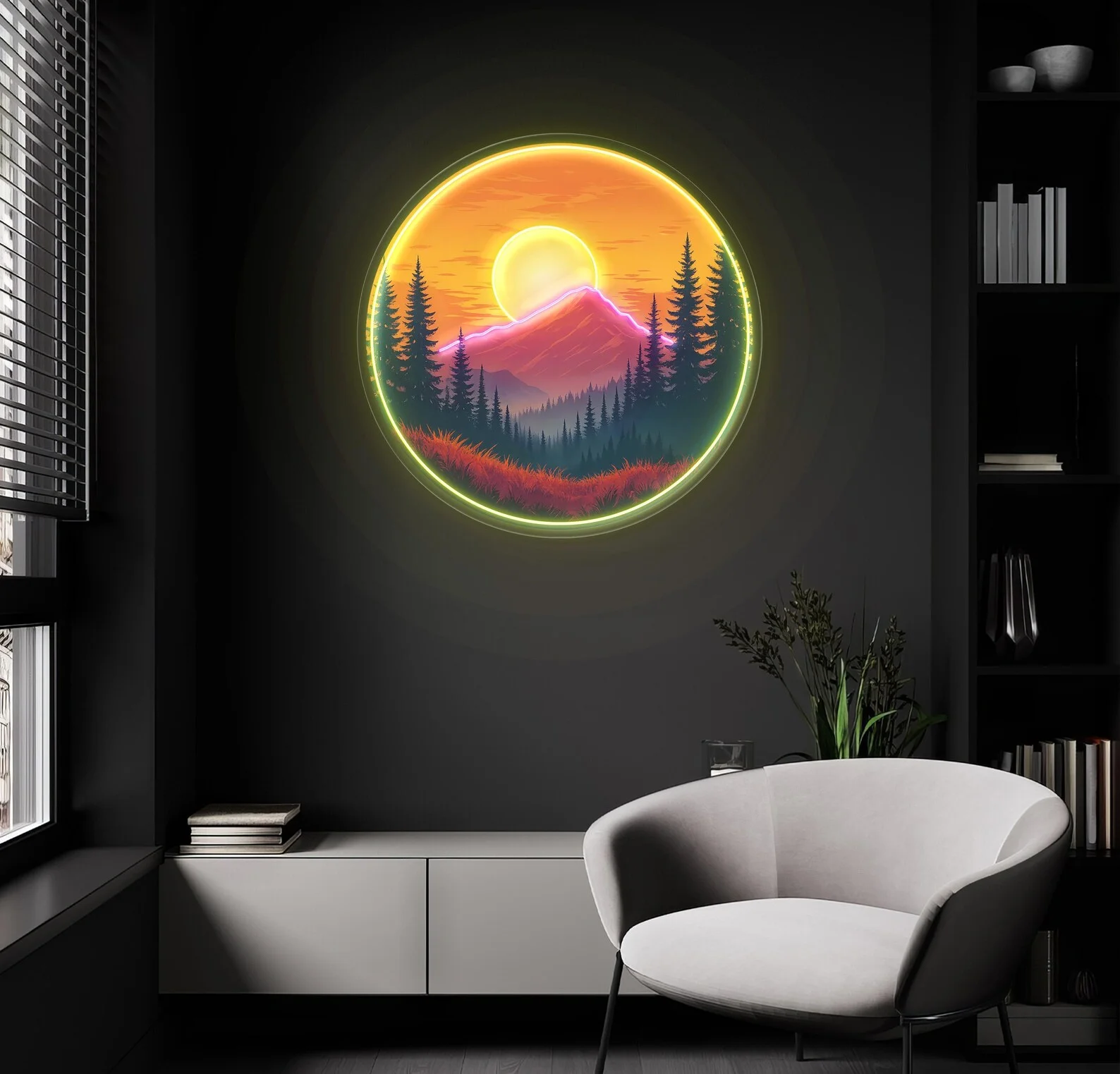 علامة نيون جبل غروب الشمس، لوحة فنية جدارية LED مصنوعة يدويًا، نيون جبل، فن جدار غروب الشمس، علامة نيون طبيعية، ديكور للتخييم، هدية جبلية #5