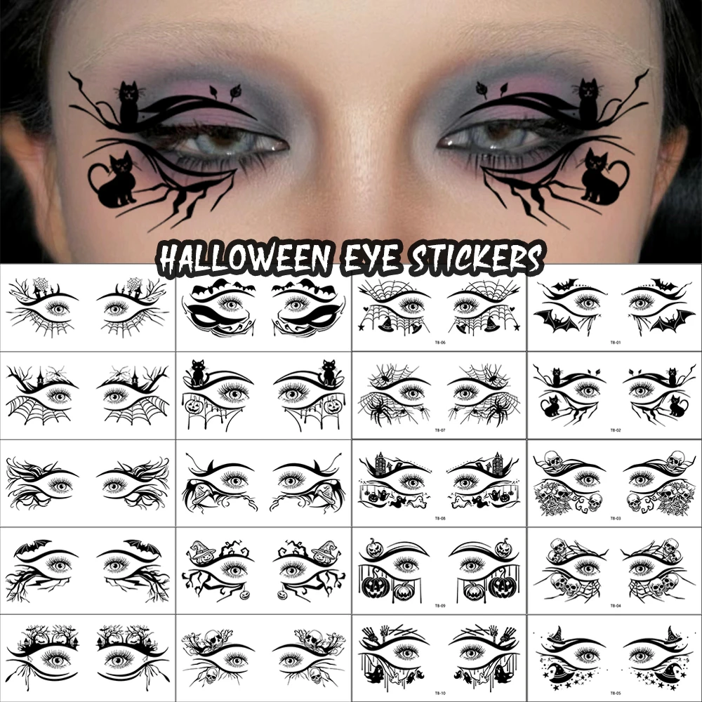 10 Sheets/set Halloween Eye Corner Tattoo Stickers Pumpkins Cat Pattern Lasting Temporary Tattoo DIY Party Facial Art Decoration