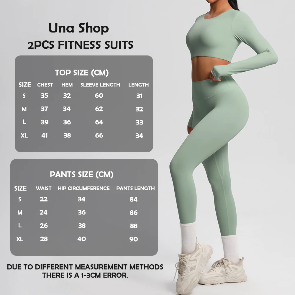 

Una-Shop, комплекты из 2 предметов для фитнеса, женские быстросохнущие топы для йоги с длинными рукавами, спортивные колготки с эффектом пуш-ап, леггинсы для тренировок, спортивная одежда