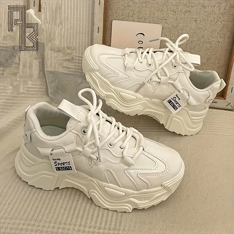 2025 Spring and Autumn New Dad Shoes, Thick Soled Height Increasing Soft Leather Fashion Versatile Single Shoes