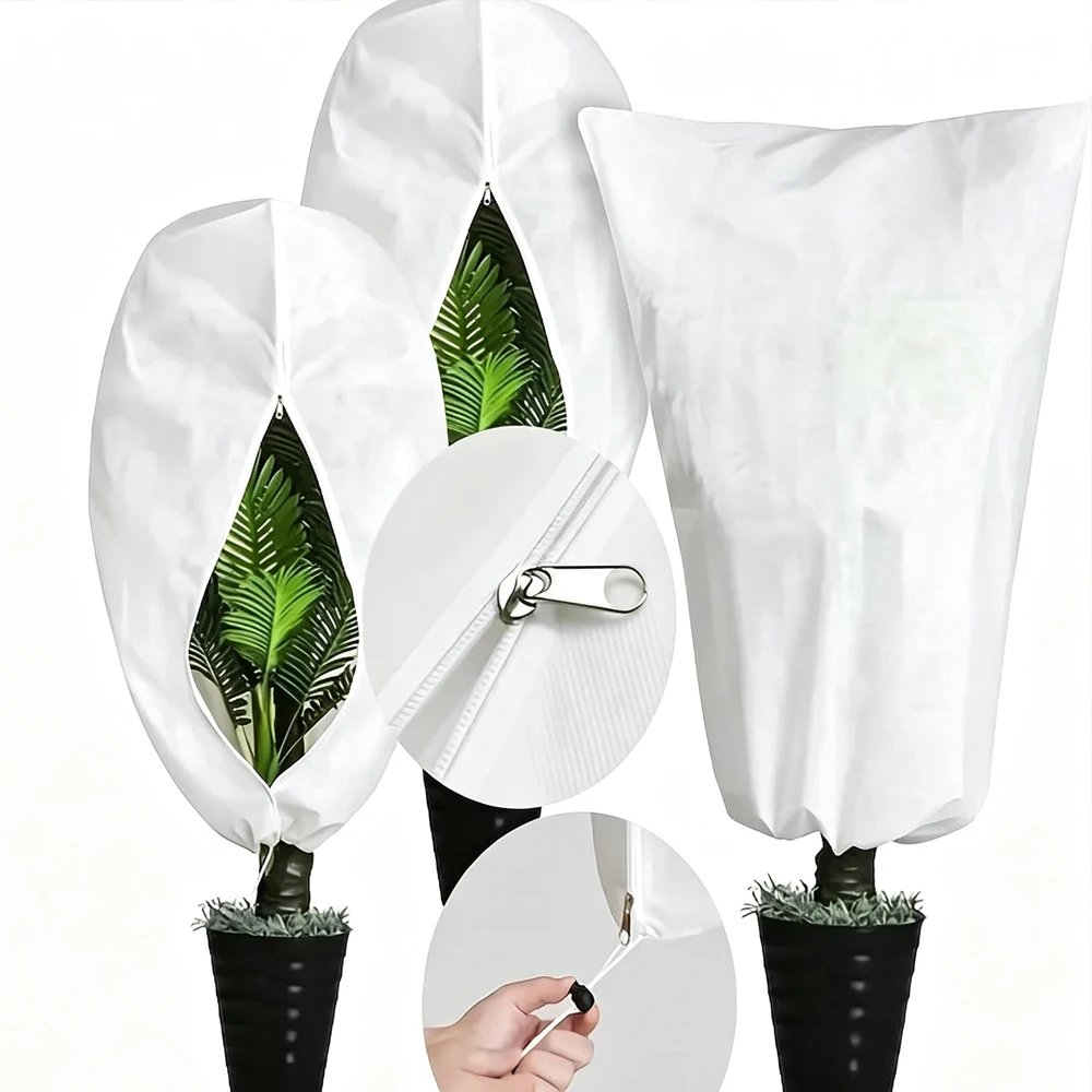 Winter Plant Cold Protection Cover Non-woven Fabric Plant Cover with Drawstring Zipper Plant Frost Prevention Cover Antifreeze