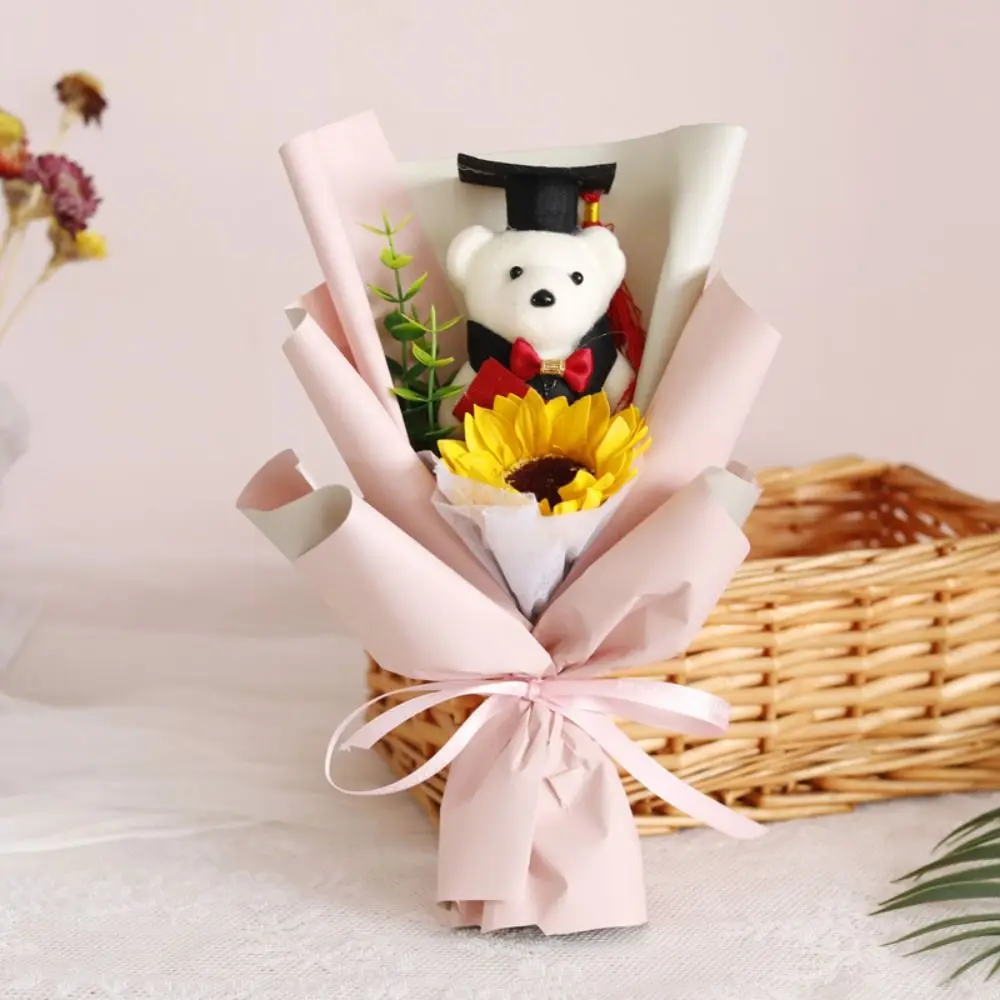 Stunning Lovely Bear Graduation Bouquet Bear Animal Cartoon Graduation Gift Sunflower Wedding Party Decor Birthday Party