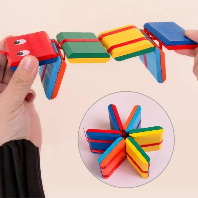 Wooden Rainbow Flip Snake Magic Board Toy Stress Relief Educational Flipping Toy For Toddler Color Cognitive Training