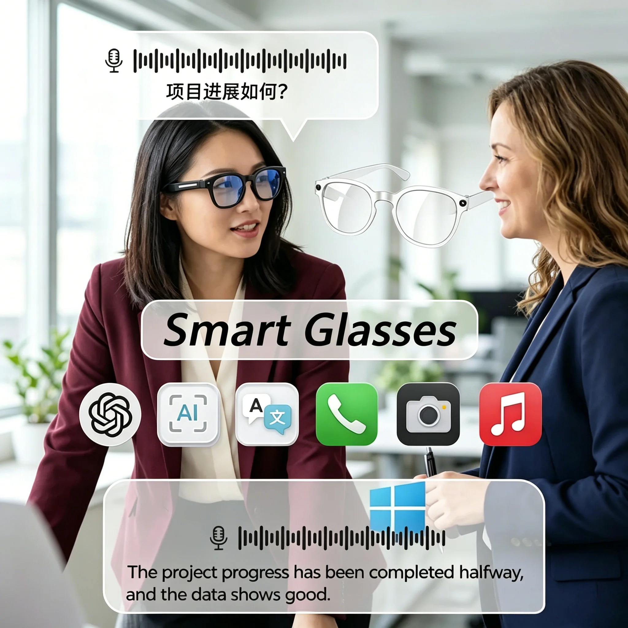 

Bluetooth Call Music Smart Sunglasses 8MP HD Camera 4K Shooting AI Translation Recorder