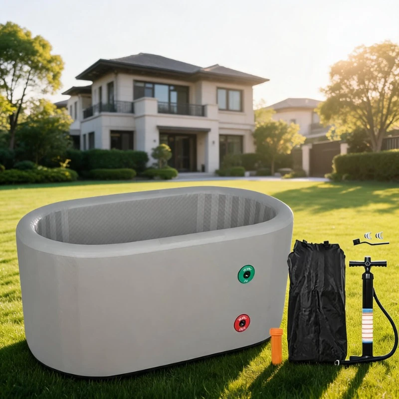 CustomisationLight Gray Ice Bath Tub Sports Fitness Muscle Recovery 105 Gallons 135cm One Person Oval Drop Stitch PVC