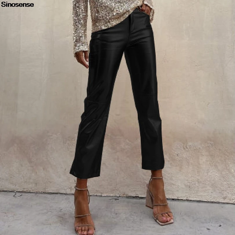 Women Shiny Metallic High Waist Ankle Length Pants Casual Straight Leg Bottoms Y2K Daily Wear Night Out Club Party Long Trousers