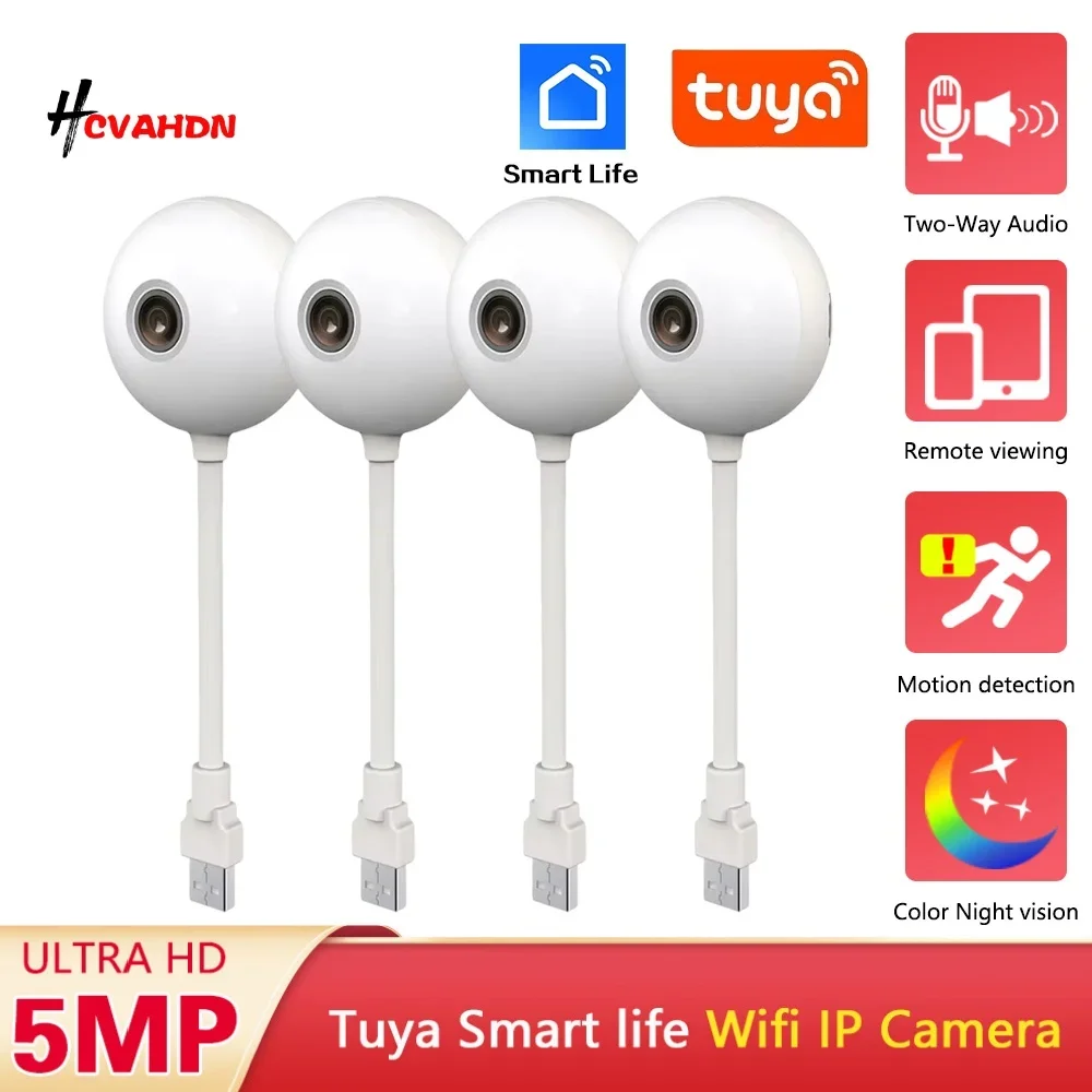

TUYA 5MP USB Light Bulb Wifi Mini IP Camara Two-Way Audio Color Night Vision Motion Detection Small Baby Cameras Video Recorder