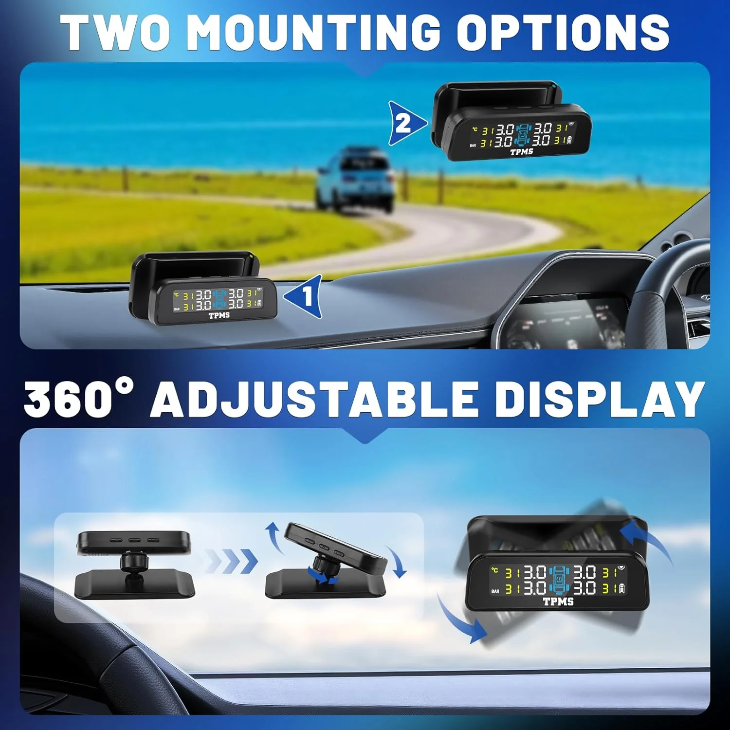 Tire Pressure Monitoring System with Solar Charge LCD Display Real TimeTPMS with 4 External Sensors For Car RV SUV MPV Truck - Image 5