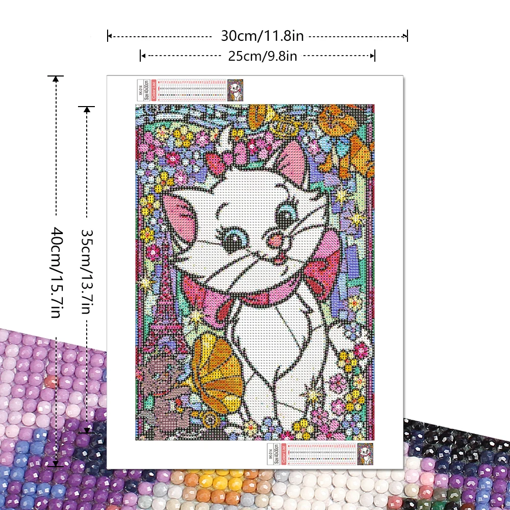 Disney 5D DIY Diamond Painting Marie Cat Cartoon Handmade Art Mosaic Animal Home Decoration30x40cm