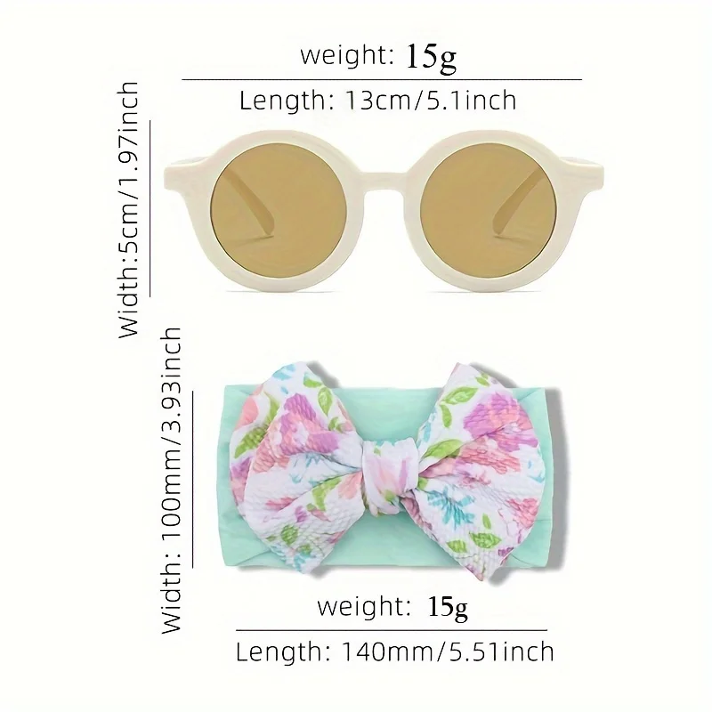 Haarband mit Schleife und Sonnenbrille-Set für Mädchen und Jungen, Blumendruck, Baby-Haarband, runde Sonnenbrille, Foto-Requisiten, Haaraccessoires 2026 – Detail 5