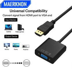 4K HDMI to VGA Adapter Cable High Speed Male to Female Converter for MacBook PC Laptop TV Monitor Projector Display Video Cord