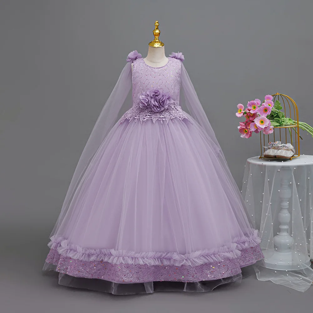 HETISO High-end Girls Evening Birthday Princess Dress Tulle Sequined Kids Children's Performance Christmas Party Gown 8-12Y