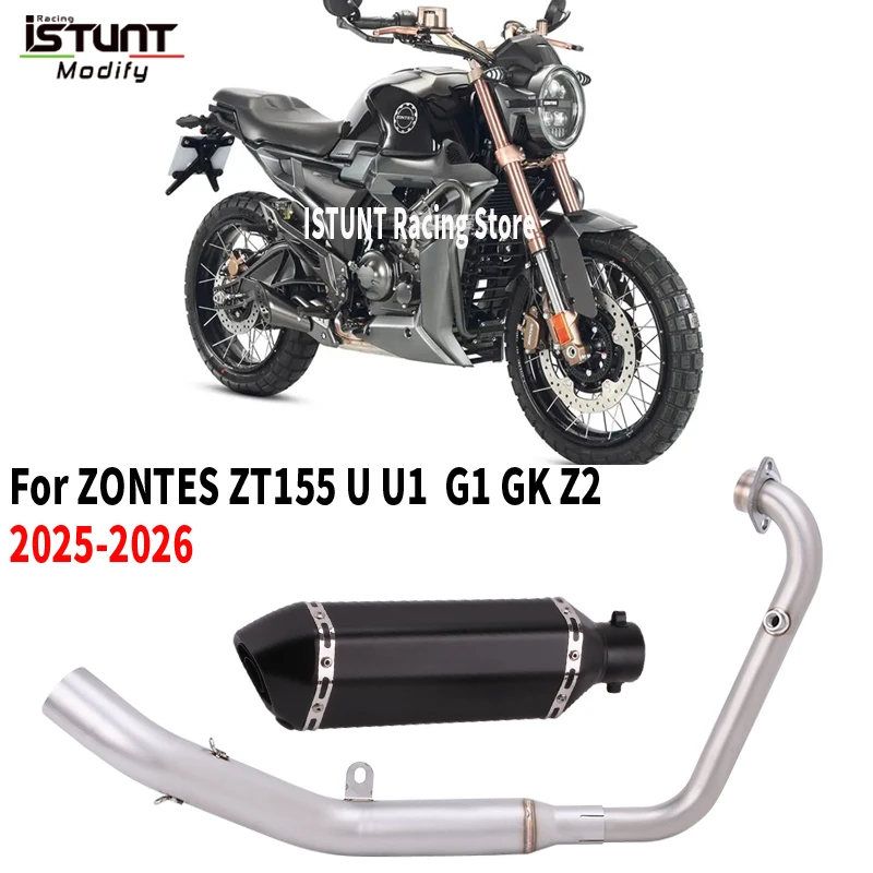 Sistema de Escape Completo Slip-On para ZONTES ZT155 U U1 G1 GK Z2 2025 2026 com Tubo de Ligação Frontal e Sensor O2 - Silenciador de Moto