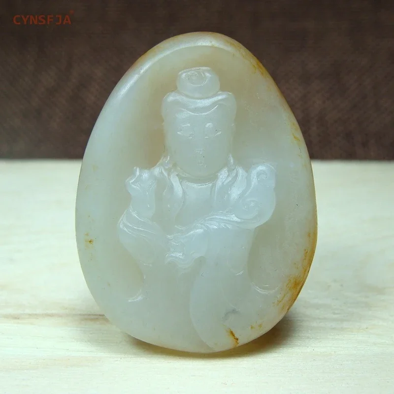 CYNSFJA Real Rare Certified Natural Hetian Seed Jade Nephrite Lucky Amulets Guanyin Pendant Hand Carved High Quality Bless Gifts