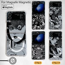Anime Junji Ito Terror Horror Magsafe Magnetic Phone Case for Samsung Galaxy Z Flip 3 4 Z Flip 5 6 Z 5G Soft Transparent Cover
