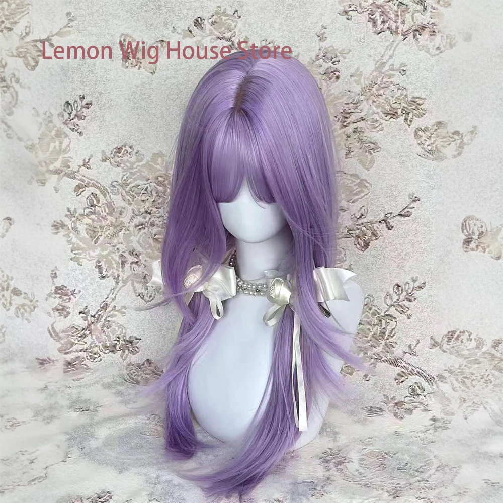 Long Straight Lavender Purple Wig with Bangs High-Layered Lolita Wigs Natural Synthetic Hair Wig for Women's Daily Cosplay Wig