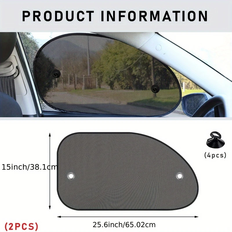 Car Black Mesh Screen Foldable Car Side Window Sunshade Summer Sun Protection Sunshade Panel Universal For Car Front Rear Window