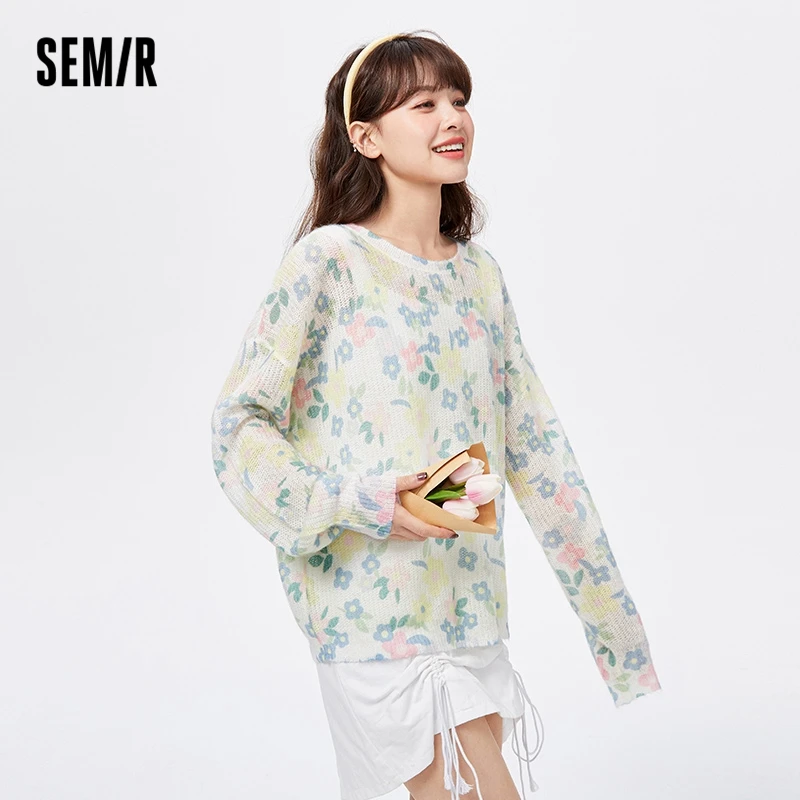 Semir Knitwear Women Romantic Floral Pullover 2022 Early Spring New Oversize Gentle Windy Sweater