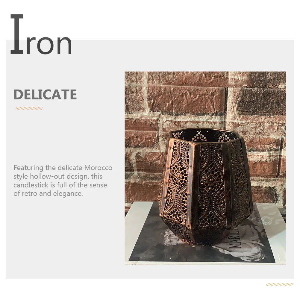 

Retro Candleholder Morocco Style Hollow Out Iron Candlesticks Home Decor Elegant Stand Classic Color Durability