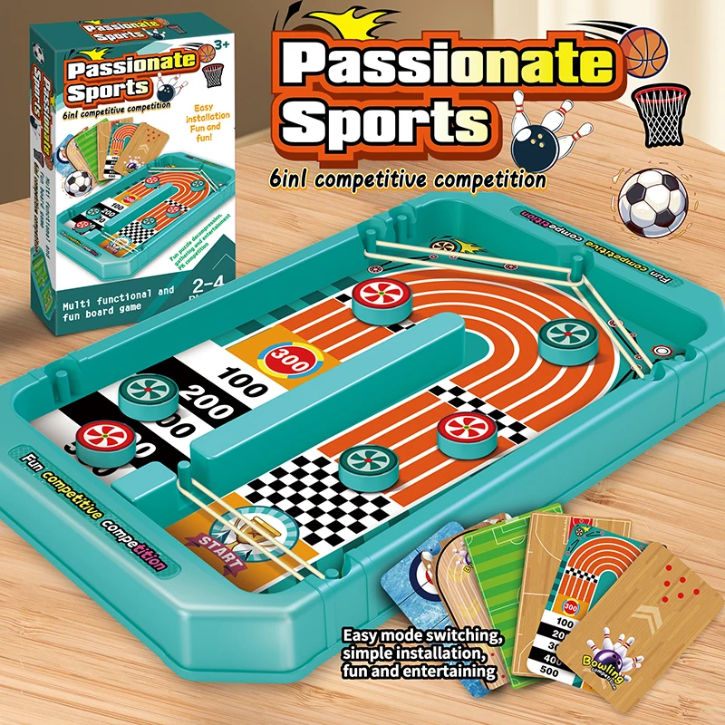 Children's Educational Board Game Six-In-One: Soccer, Curling, Educational Bowling, Desktop Catapult Basketball, Ice Hockey Game, Parent-Child Interactive Toy, Two-Player Battle, Birthday Gift