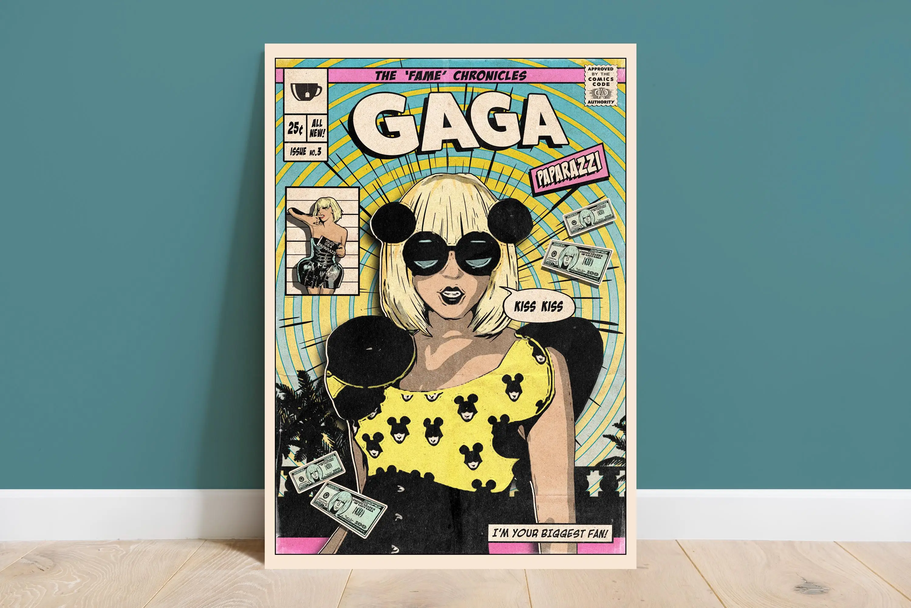 Famous Singer Lady Gaga Vintage Comic Pop Music Album Cover Poster Print Wall Art Pictures Canvas Painting Room Home Decor Gift