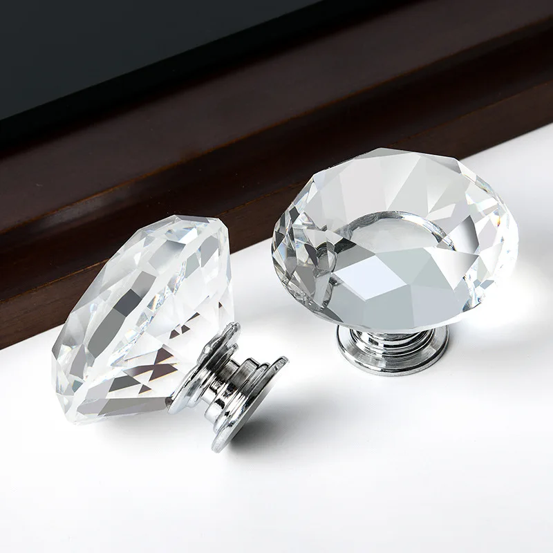 4Pcs/set 30mm Diamond Shape Design Crystal Glass Knobs Cupboard Drawer Pull Kitchen Cabinet Door Wardrobe Handles Hardware