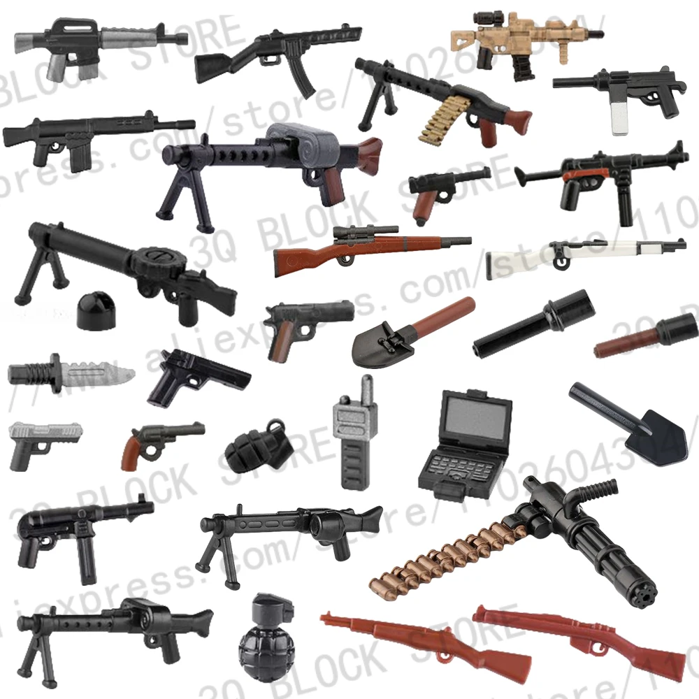 MOC WWII Military Building Block Soldier Figure Weapons Gun Submachine 98K Carbine Rifle Sniper Accessories Army Bricks Toy B083