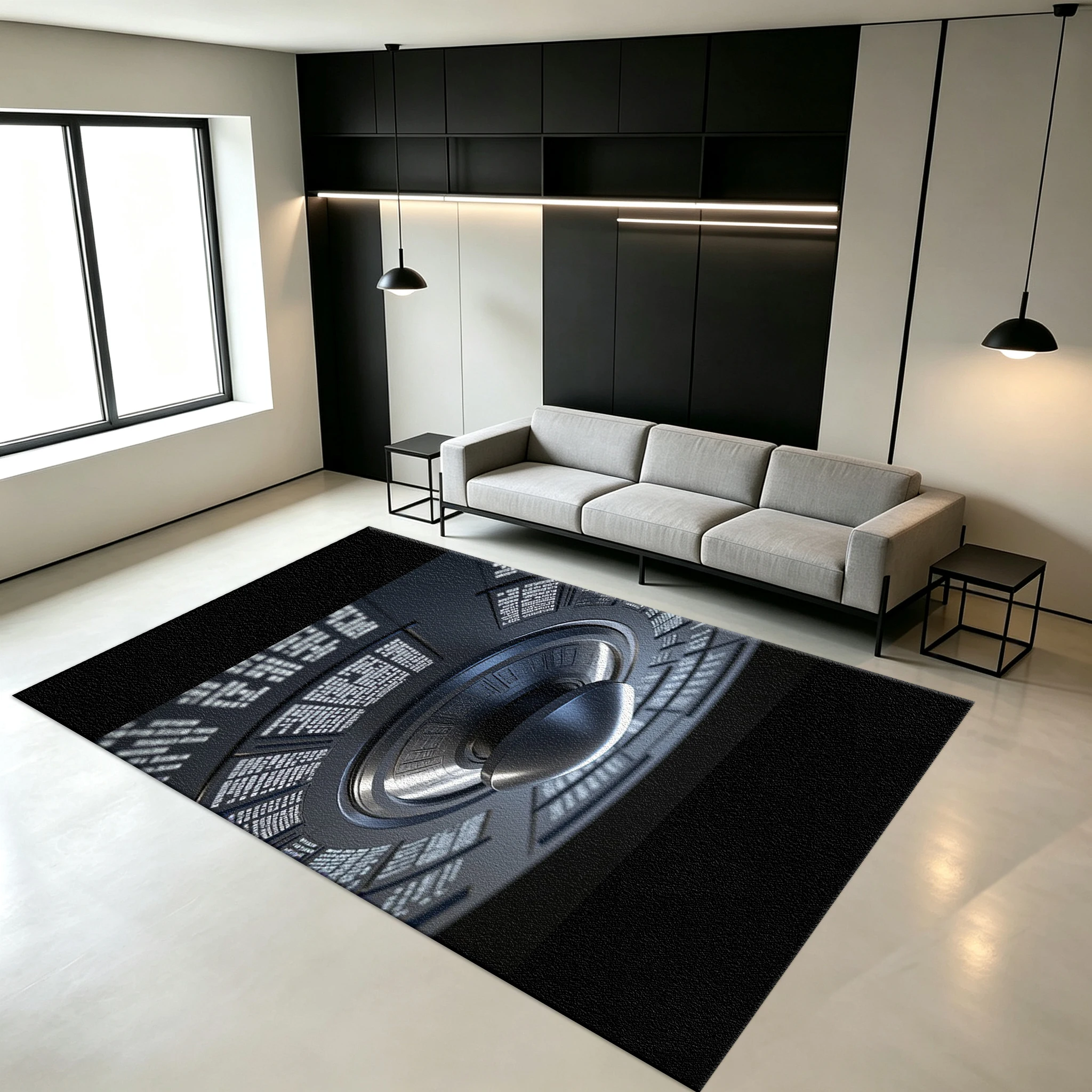 Sci-Fi Metal Round Mechanical Engraving Pattern Carpet Floor Non-Slip Mat