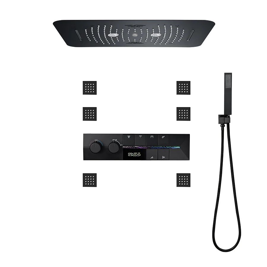 

M Boenn Bathroom 6 Functions Lovers Shower Set 22.8x14.9 Inch Music Shower Head Rainfall Spa Showers Experience Thermostat Mixer