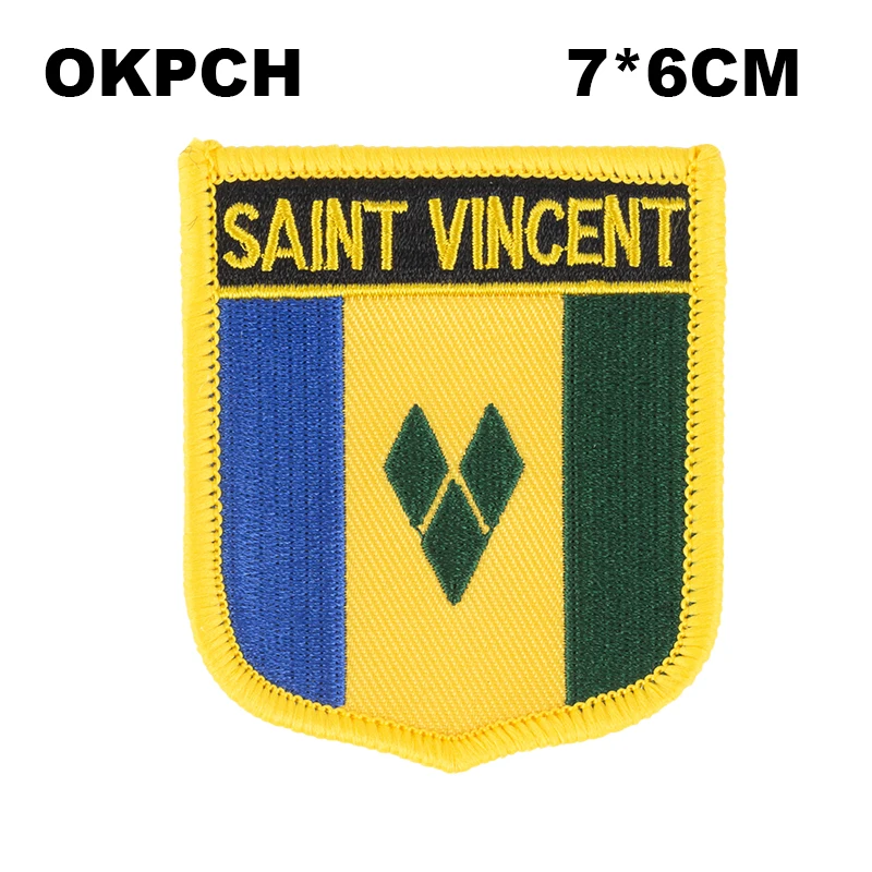 

Saint Vincent Flag Shield Shape Iron on Embroidery Patches Saw on Transfer Patches Sewing Applications for Clothes Back Pack Cap