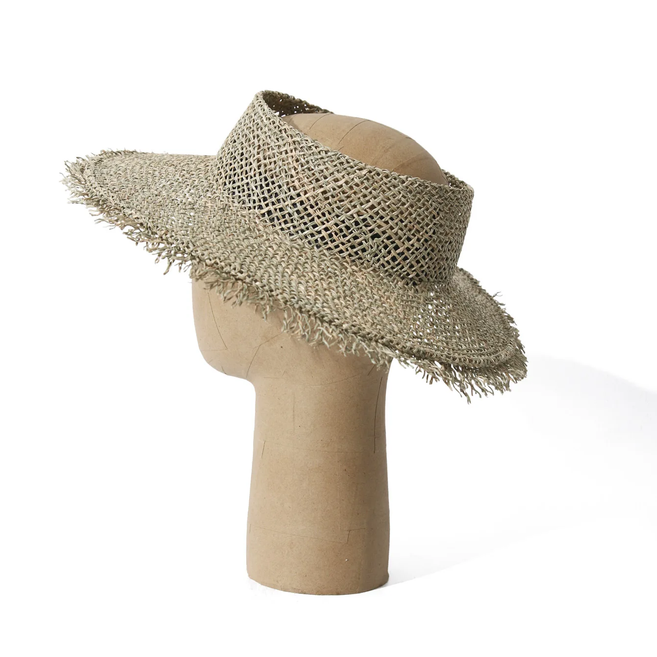 

Женская летняя шляпа-козырек из морской травы с широкими полями и рваным краем, простая универсальная модель для защиты от солнца, для активного отдыха и путешествий