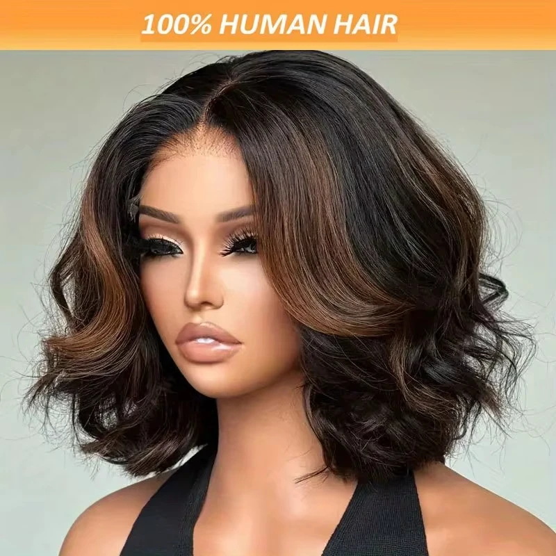 10 بوصة 1b/30 تسليط الضوء على بوب الباروكات شعر الإنسان موجة فضفاضة 5x5 الدانتيل الباروكات الأمامية غلويليس شعر مستعار 100% شعر الإنسان قبل قطعها للنساء