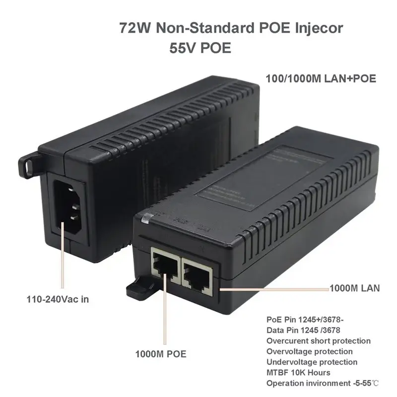 A53M-1000Mbps Passive POE Injector Passive High Power Ethernet Adapter For IP Cameras Routers Wifi Access Points 72W