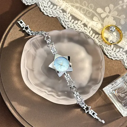 새로운 창의적인 패션 미니멀리스트 홀리데이 스타 팔찌 시계 쥬얼리 고급 여성용 쿼츠 시계 우아한 타임피스 액세서리