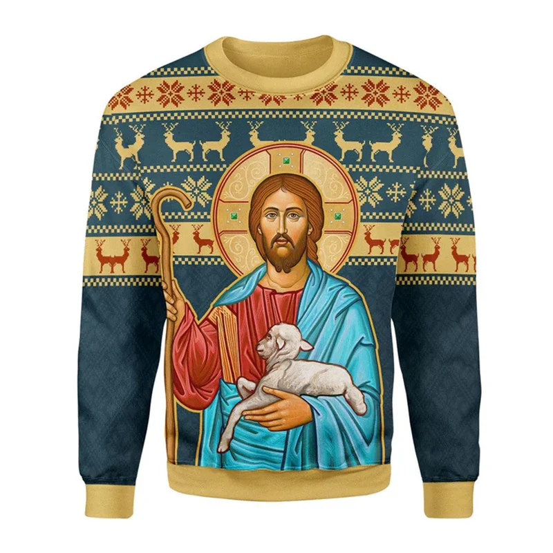 

3D Print Jesus Pattern Men's Clothing Street Fashion Clothing 2025 Trending Products High Quality Printing Male Pullover Top