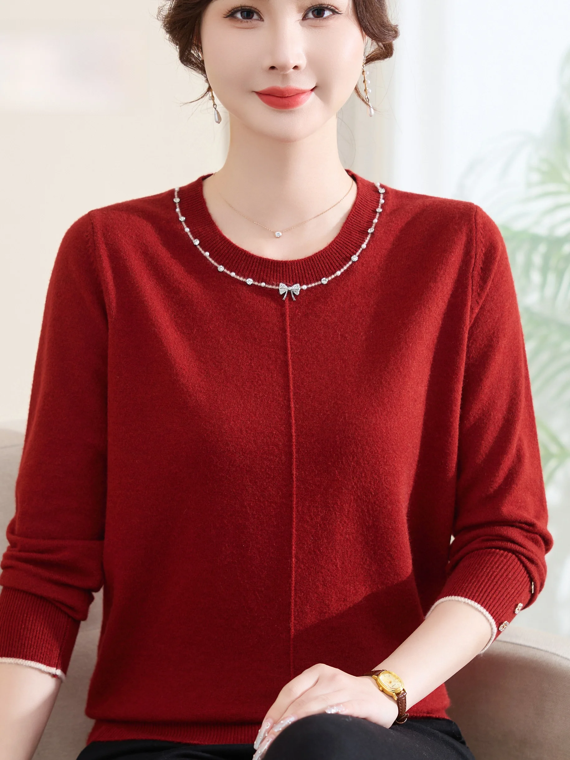 

Spring Autumn Loose Fit Button up round Neck Knitwear for Women Elderly Fashion Casual Comfortable plus Size Sweater