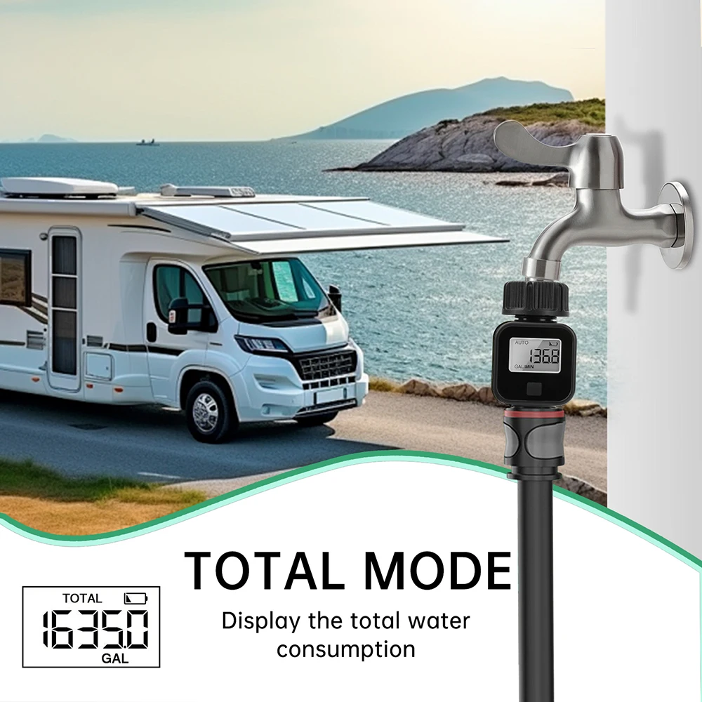 Electronic Water Flow Meter Digital Display Waterproof Water Consumption and Flow Rate Meter for Gardening Watering Irrigation