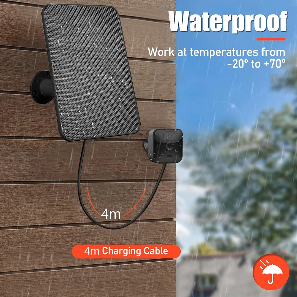 

Solar Panel Charger Waterproof Solar Cell Panel Micro USB with Rubber Plug for Blink XT/XT2/Outdoor Camera(3rd Gen)