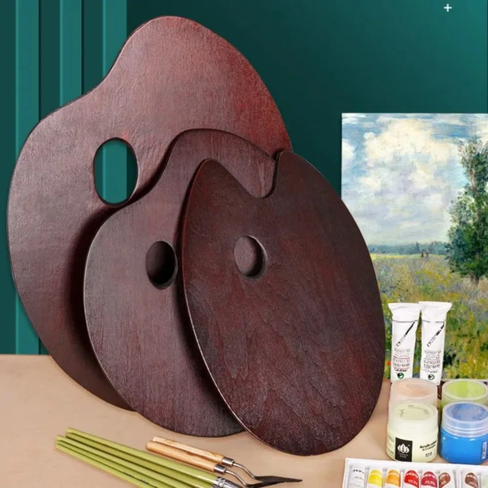 Oval/Square Oil Painting Palette Vintage Oil Sealing Film Acrylic Paint Tray Wood Panels with Thumb Hole Color Mixing Board