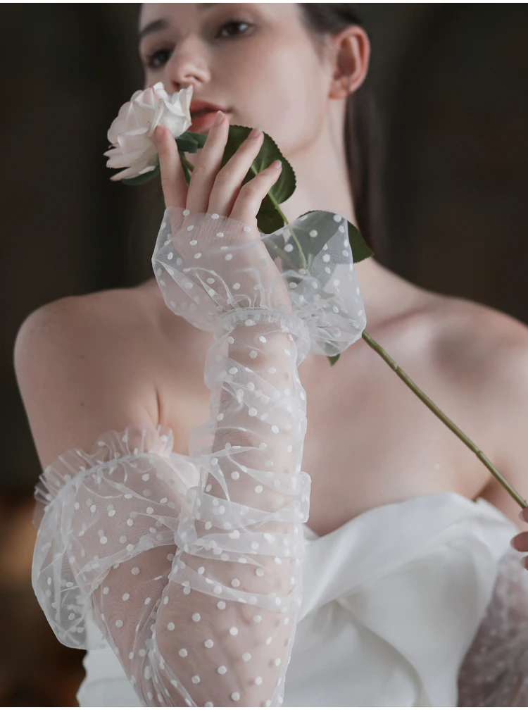 Guantes de novia con volantes de tul de puntos suaves, guantes de novia sin dedos para novia, guantes de muñeca para fiesta