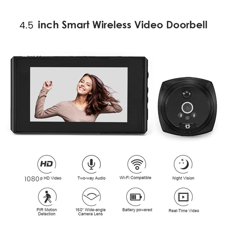 SCLS 4.5 インチ LCD スクリーン デジタル ドアベル 2MP 145 °   ナイトビジョン PIR ドアアイ電子のぞき穴ドアカメラビューア