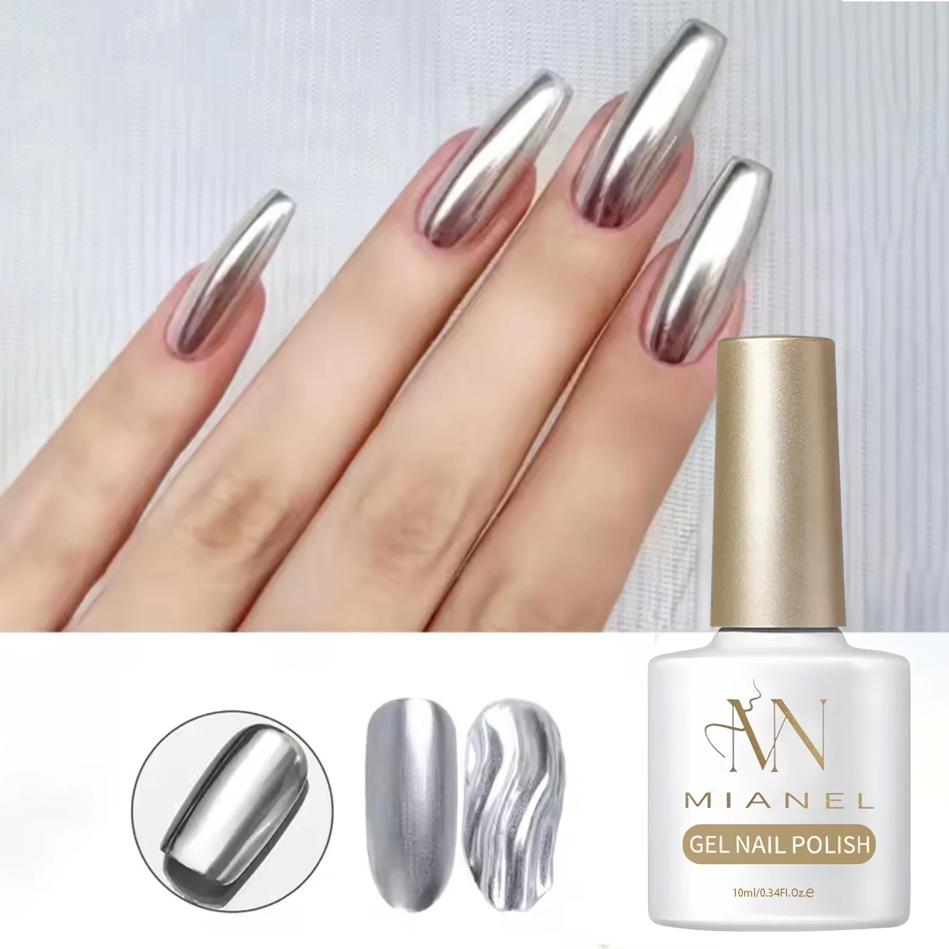 MIANEL Spiegel-Silber Metallic-Lackierungsgel Nagellack Abziehbarer Gel-Nagellack Silber-Spiegel UV-Gel für Heim-Maniküre DIY