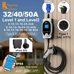 feyree EV Charger Type1 Plug 32A 40A 50A Fast Charging EVSE Wallbox for Electric Car Charging Station Adjust Current & Set Delay